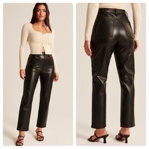 NWT Abercrombie Fitch Ankle Straight Ultra High Rise Vegan Leather Pants 31 12 S